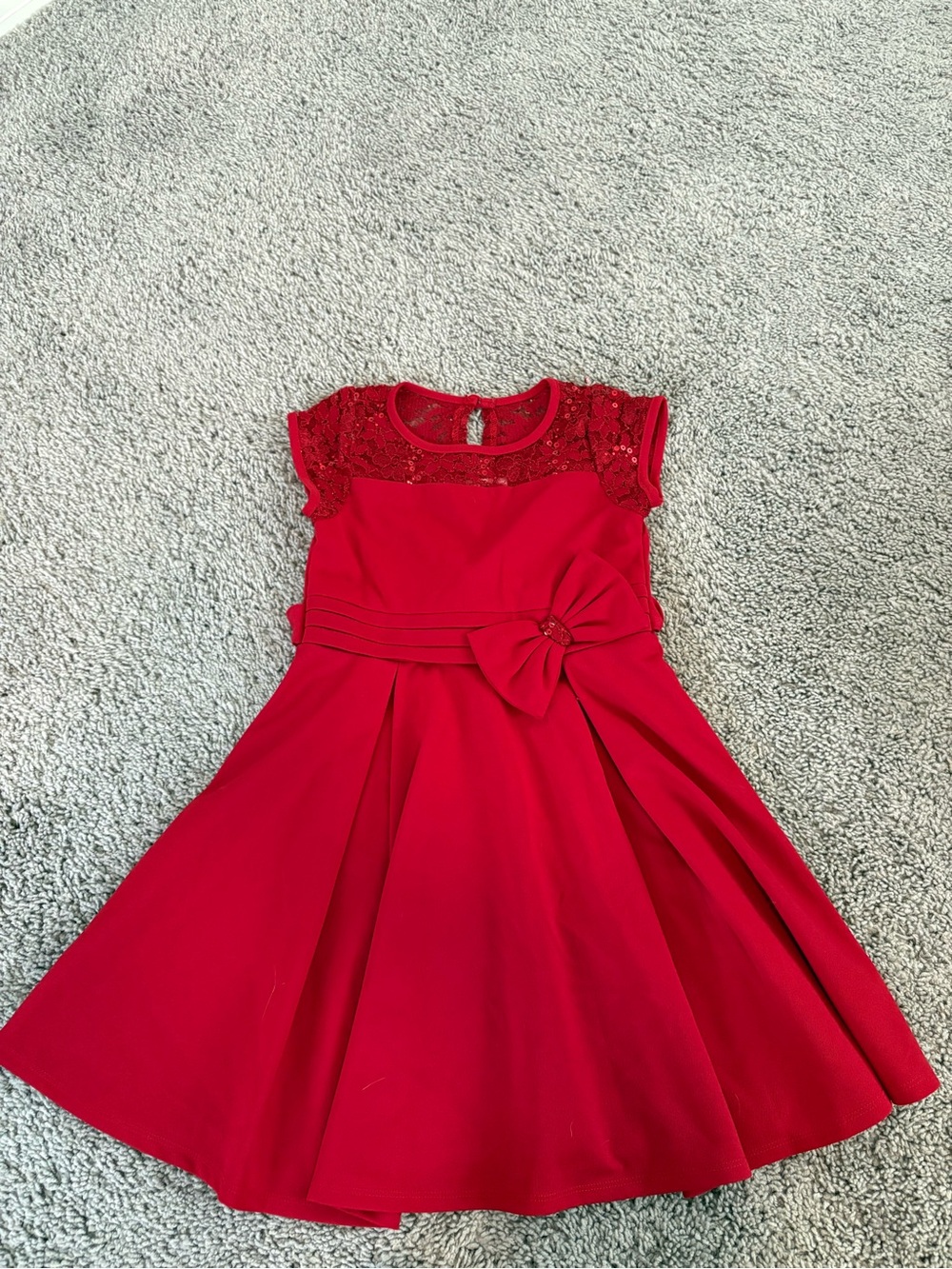 Bonnie Jean Red Lace Yoke Bow Fit & Flare Dress
